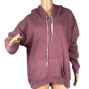 John Galt Cotton Pullover Hoodie Drawstring Neck Faded Burgundy  One Size